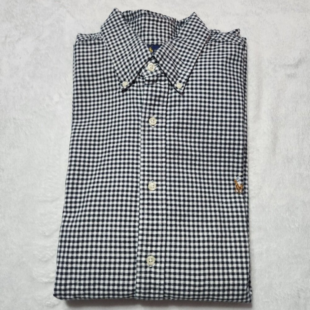 RALPH LAUREN Oxford Gingham Check Long‎ Sleeve Button Down Shirt Black White XL - Picture 3 of 9